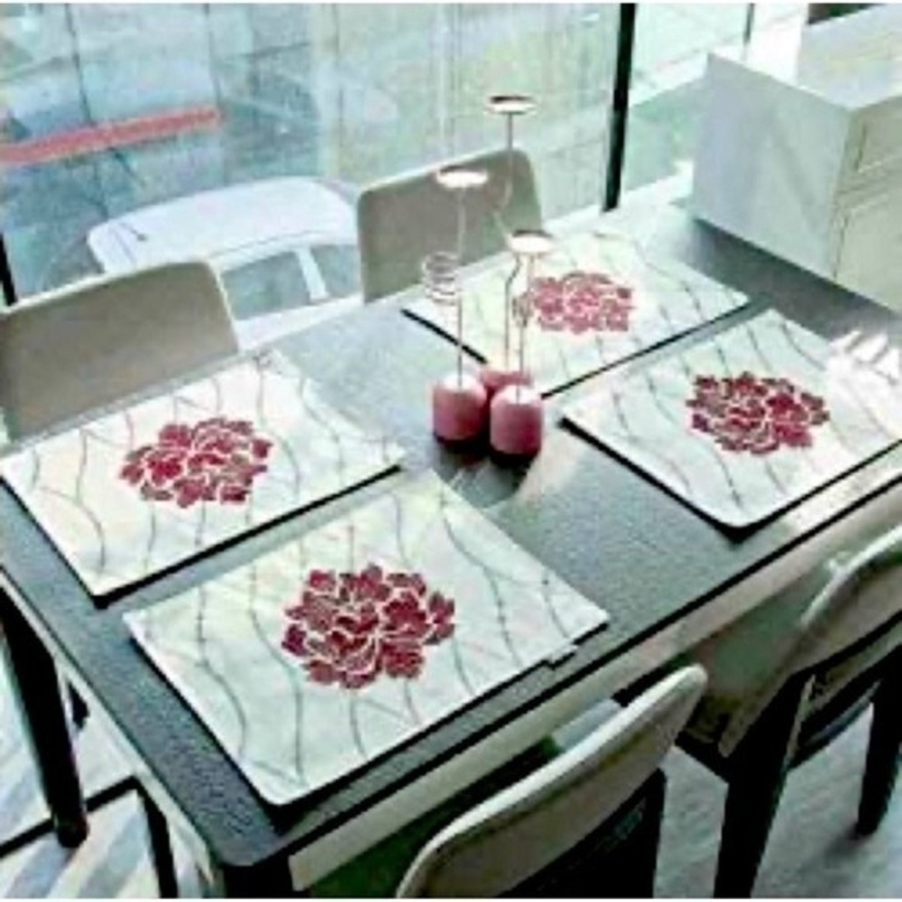 HWY 50 Burgundy Red Linen Placemats Set of 2 Cotton Blend 13x17.5" Washable New